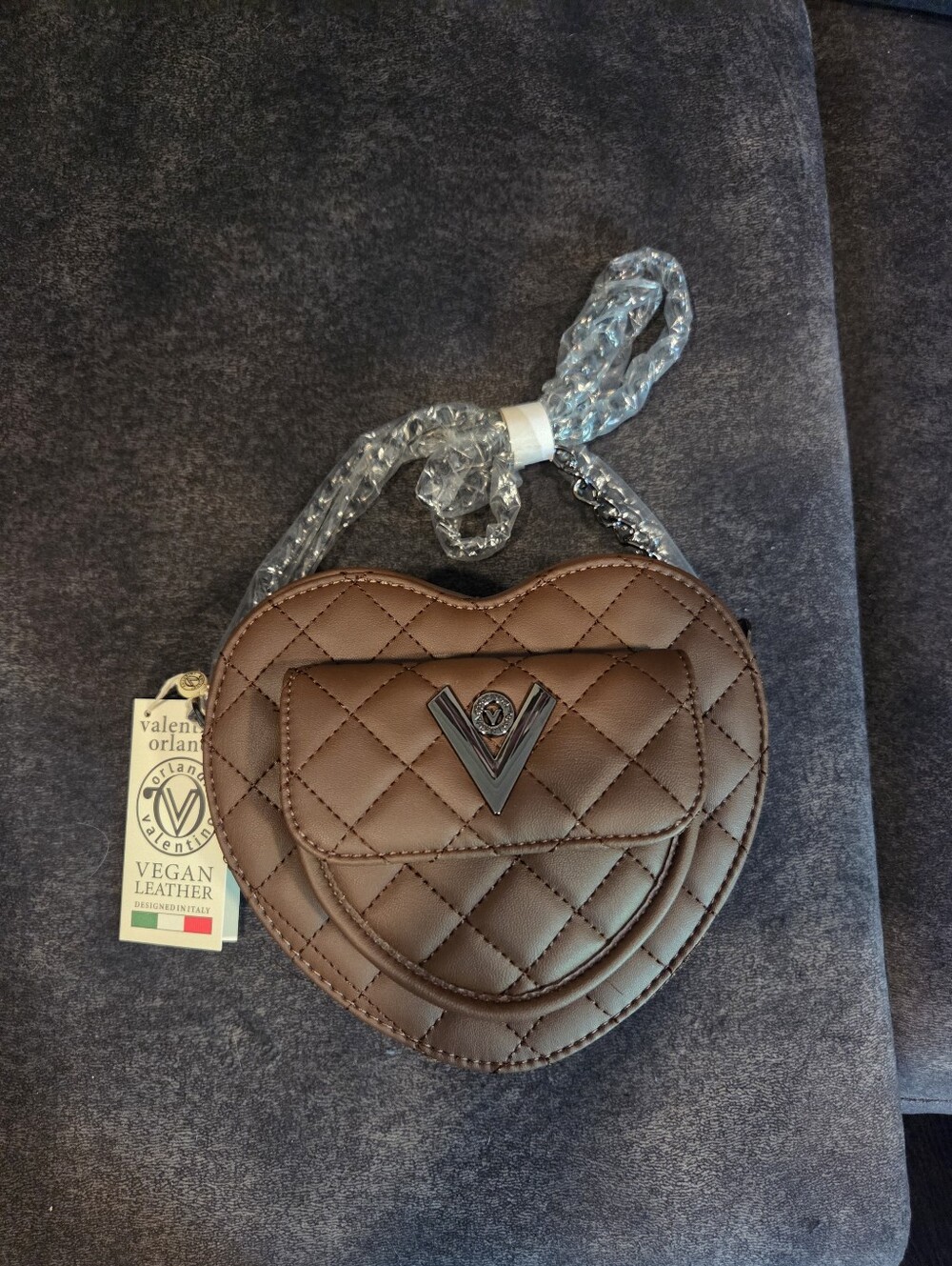 Valentino Orlandi Chocolate Brown Quilted Heart Mini Crossbody